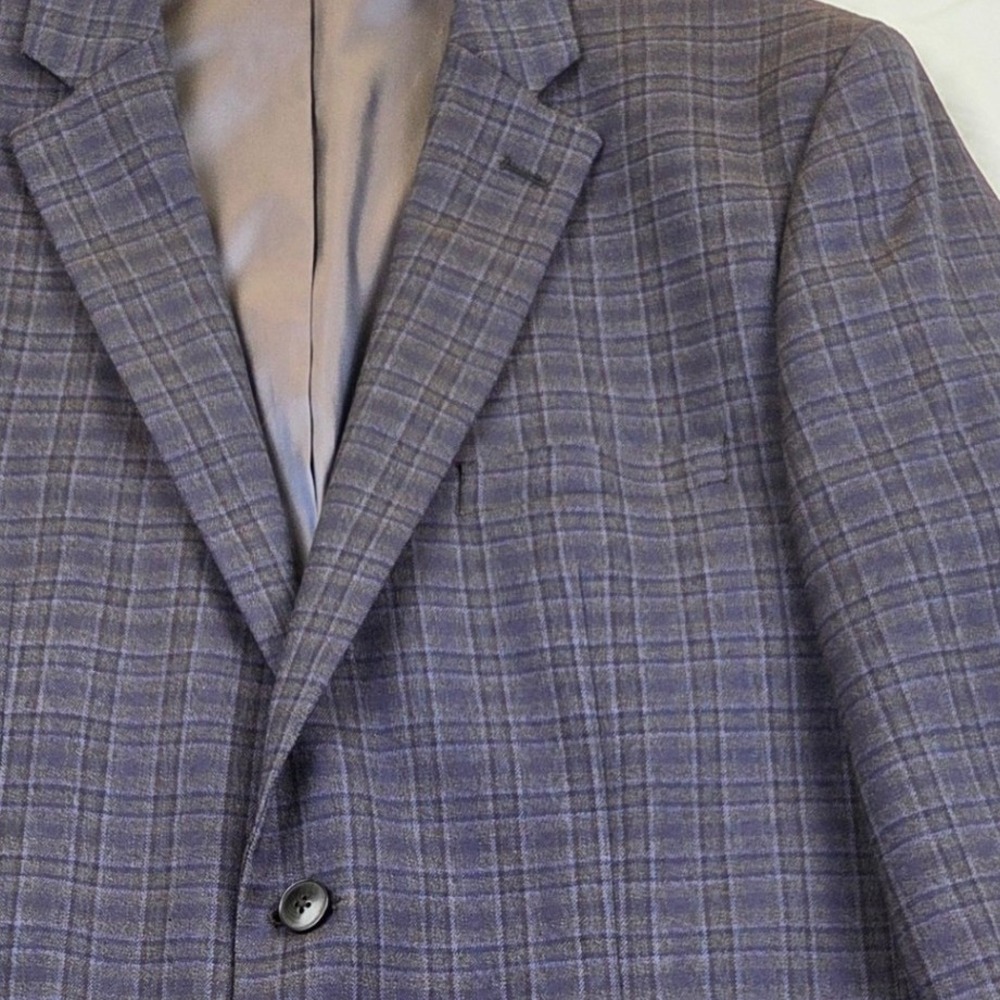 Perry Ellis Portfolio Blazer Blue Grey Glen Plaid Windowpane Slim Fit 42R